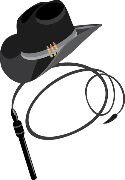 Cowboy hat and whip — Stok Vektör