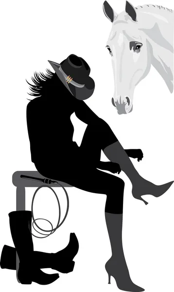 Silhueta Cowboy Mulher Ilustração Vetorial — Vetor de Stock