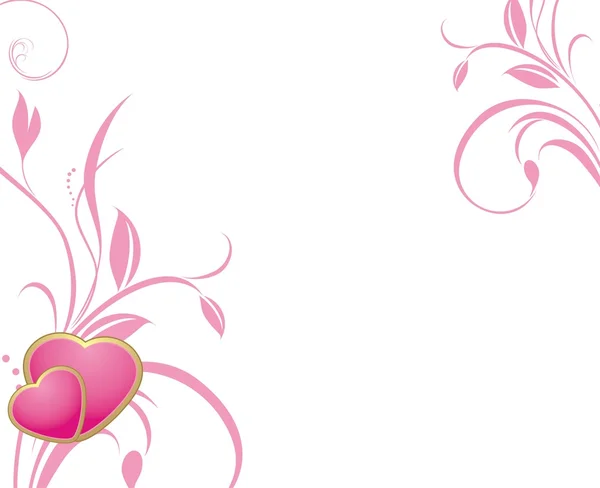 Due cuori rosa con rametti decorativi — Vettoriale Stock