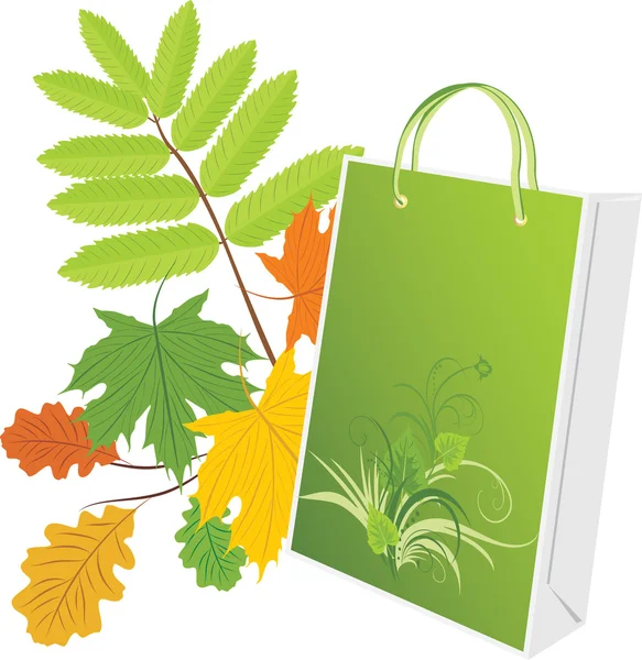Package on the leafy background — Stock Vector
