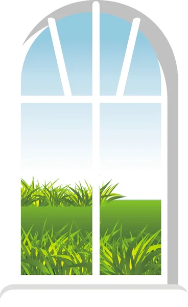 Window with a kind in garden — Stock Vector