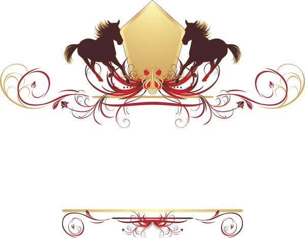 Silhuetas de cavalo apressando-se no ornamento elegante. Elemento para design —  Vetores de Stock