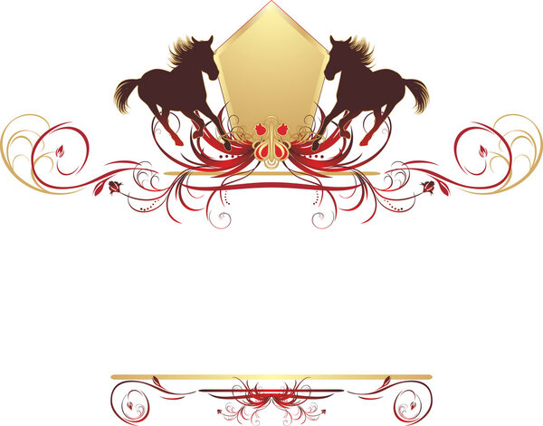 Silhouettes of hurrying horse on the stylish ornament. Element for design