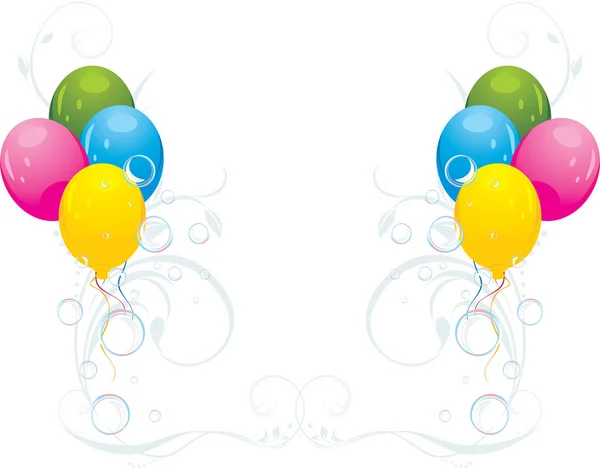 与花卉装饰和泡沫的彩色气球 节日组成 矢量插画 — 图库矢量图片