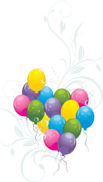 彩色气球装饰的小树枝和泡沫 — 图库矢量图片