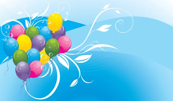 Πολύχρωμα μπαλόνια με floral διακόσμηση και φυσαλίδες. πανό — Διανυσματικό Αρχείο