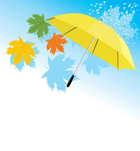 Žlutý Deštník Javorového Listí Vektorové Ilustrace — Stockový vektor