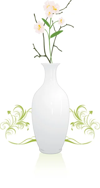 Biały Wazon Bukietem Kwiatów Ilustracja Wektorowa — Wektor stockowy