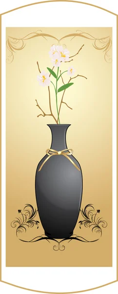 A csokor virág a dekoratív háttér fekete váza — Stock Vector