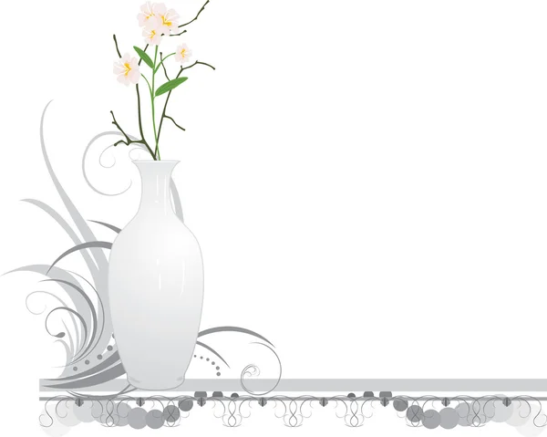 Vaso Bianco Con Bouquet Fiori Ornamento Decorativo Illustrazione Vettoriale — Vettoriale Stock