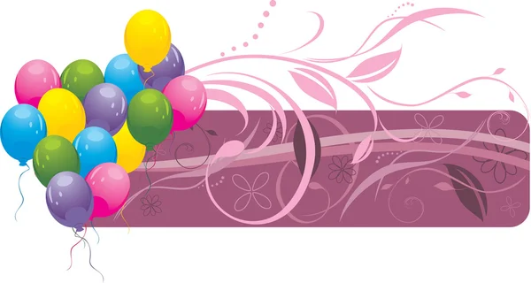 Πολύχρωμα μπαλόνια με floral στολίδι. διακοσμητικό banner — Διανυσματικό Αρχείο