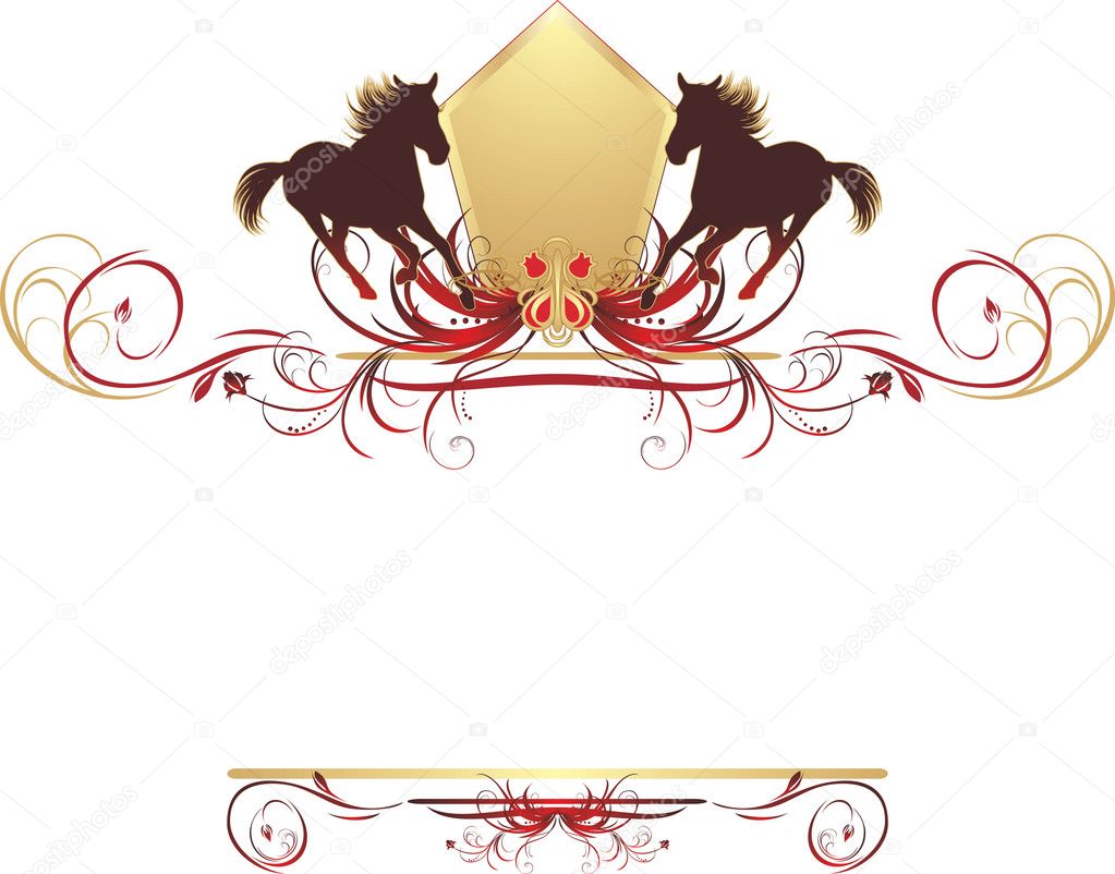 Silhouettes of hurrying horse on the stylish ornament. Element for design