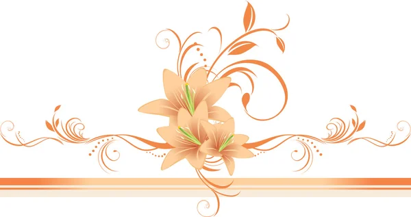 Lilies with floral ornament on the decorative border — Stock Vector