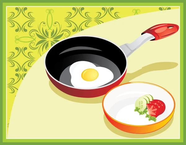 在早餐上的煎的鸡蛋。菜单的装饰背景 — 图库矢量图片