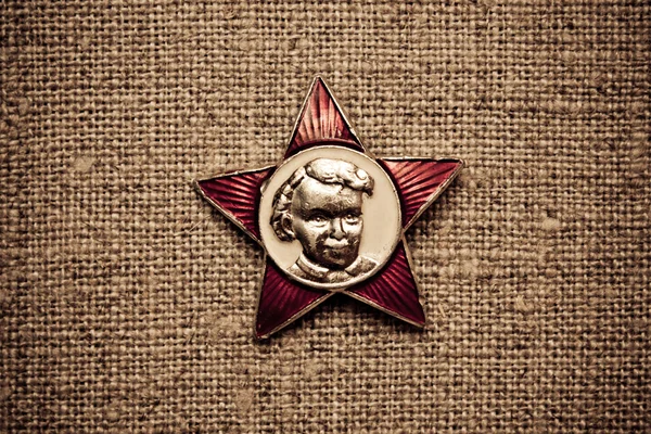 Distintivo Antiga União Soviética Com Imagem Homem — Fotografia de Stock