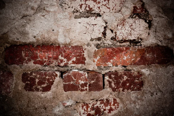 Dilapidated Brick Wall Remnants Plaster — Stock Photo, Image