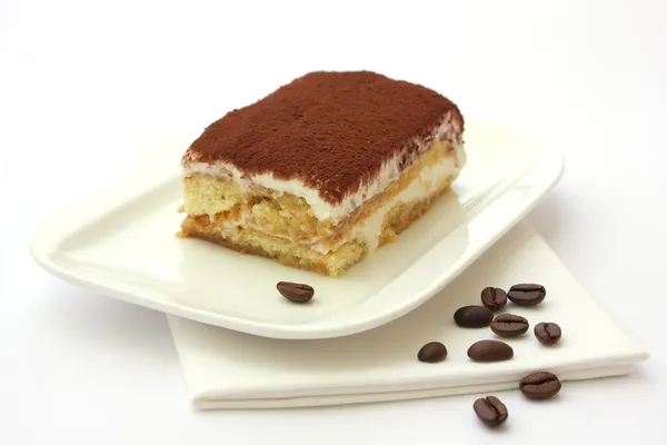 Tiramisu dessert geserveerd op een plaat Stockfoto