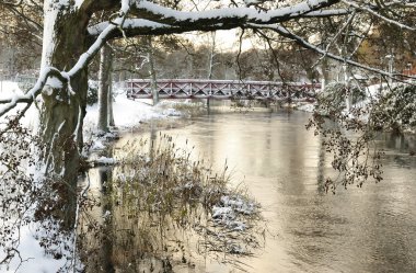 Swedish park river in winter season clipart