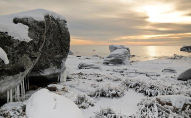 Idyllic winter sea landscape clipart
