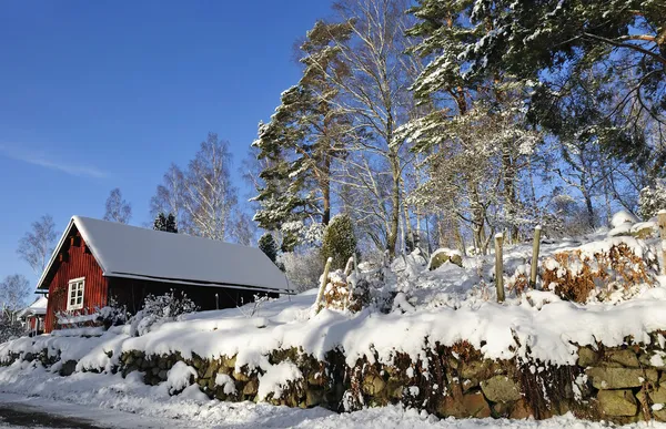 Architecture de village suédoise en hiver Photo De Stock