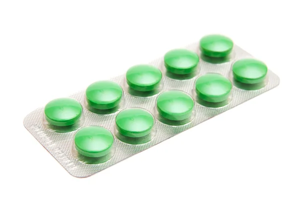 Grüne Pillen Isoliert Auf Weißem Hintergrund — Stockfoto