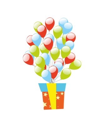 Illustration gift box with balls flying