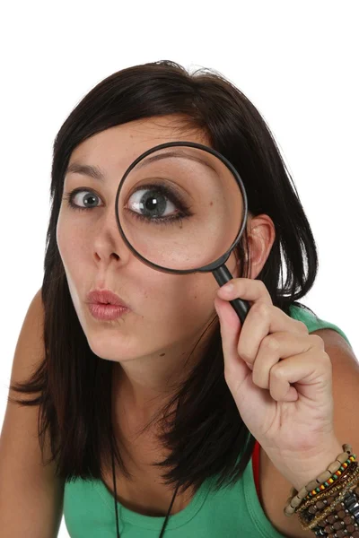 Beautiful Girl with Magnifying Glass — Stock Photo, Image