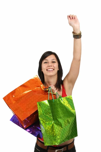 Mooi en gelukkig winkelen meisje — Stockfoto