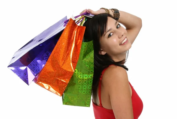 Menina de compras bonita e sacos — Fotografia de Stock