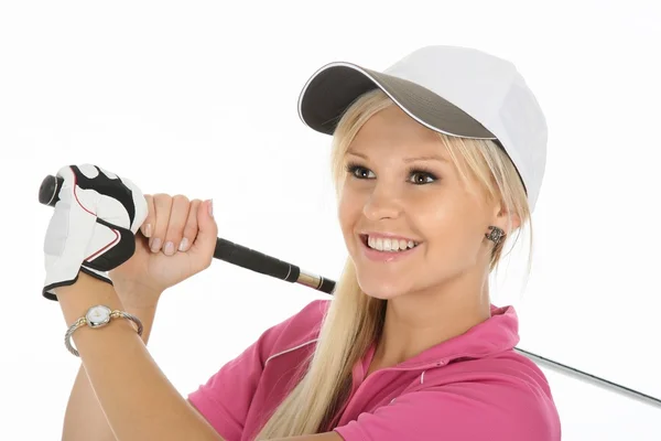 Linda loira golfista senhora — Fotografia de Stock