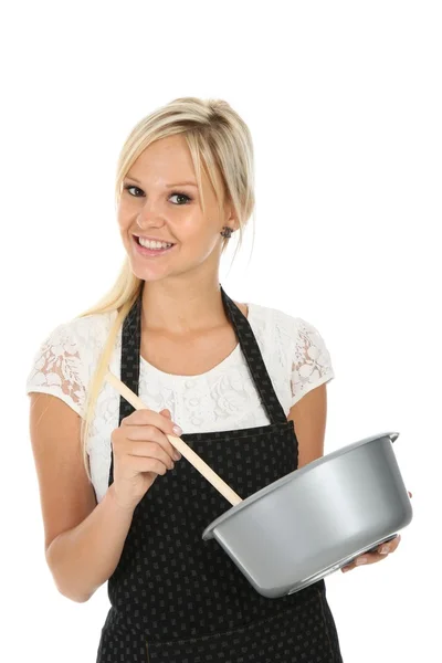 Mooie blonde koken vrouw — Stockfoto