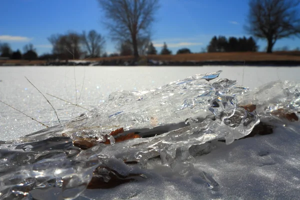 Belo Fragmento Gelo Lago Congelado Inverno — Fotografia de Stock