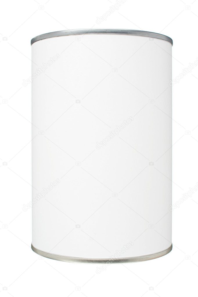 Food Tin Can with Blank White Label Isolated on White Background