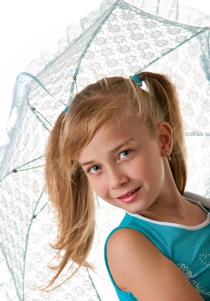 A girl with an umbrella. — Stock Photo, Image