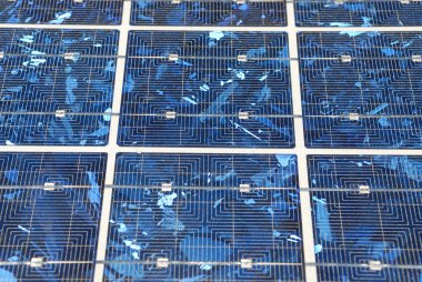 Modern solar photo voltaic panel close up with great blue cells details in a perspective view. Great for energy and environment themes. clipart