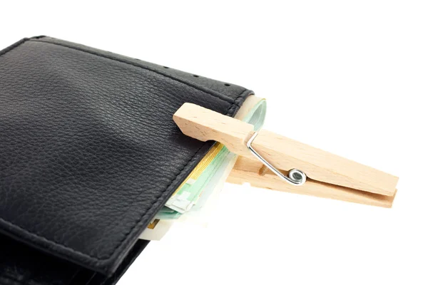 Kožená peněženka s eurobankovky keeped s pin — Stock fotografie