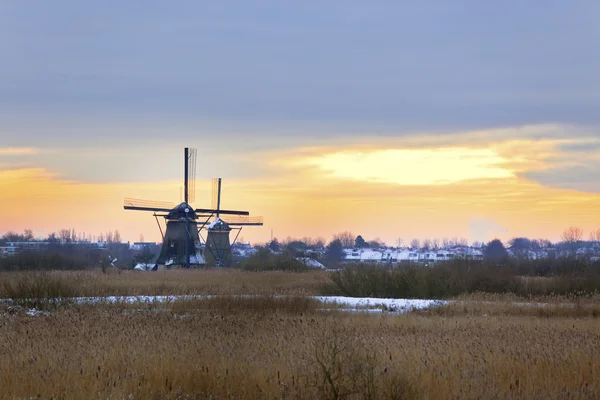Kinderdijk Moulins à vent en hiver — Photo