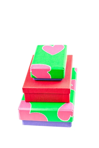 Três caixas de presente pintadas estilo dia dos namorados — Fotografia de Stock