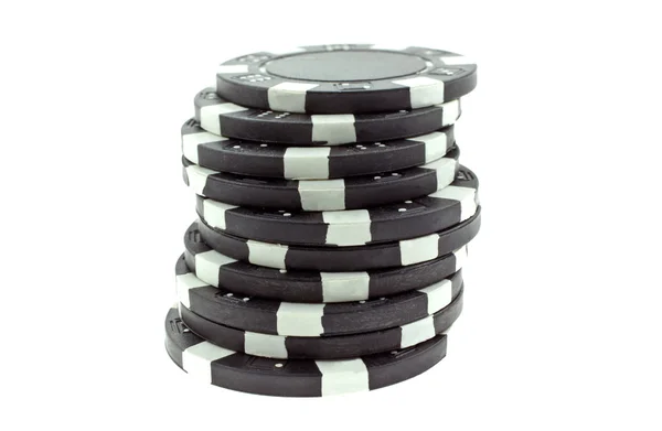 Černé poker žetony haldy izolované — Stock fotografie