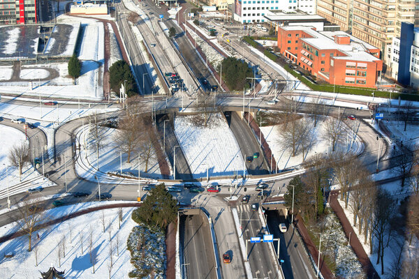 Big road junction in Rotterdam. horizontal winter shot