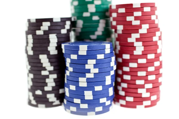 Multicolor fichas de poker pilhas isoladas — Fotografia de Stock