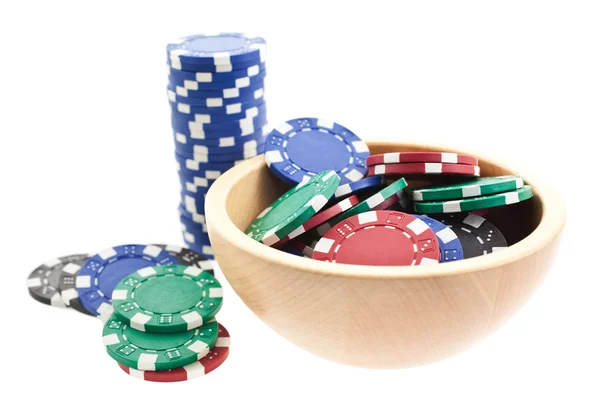 Multicolor poker żetony miski — Zdjęcie stockowe