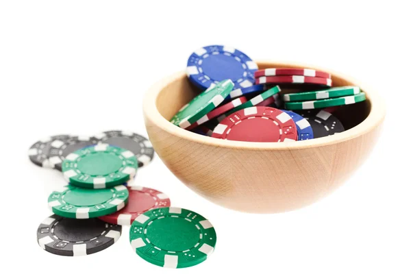 Multicolor poker chips bowl — Stock Photo, Image