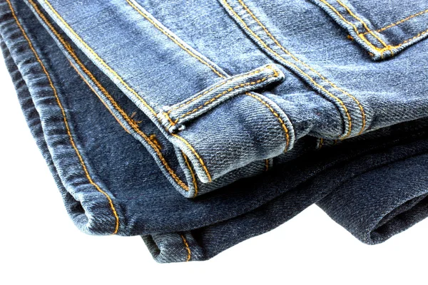 Blauwe denim jeans op witte achtergrond — Stockfoto