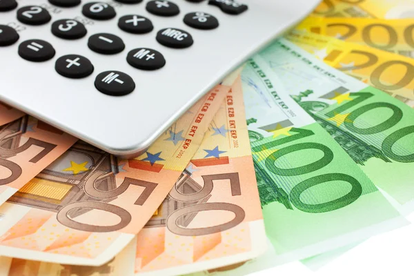 Euro notes with calculator — Stock Photo, Image