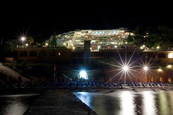Sea hotel beach at night