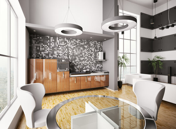 Interior of modern kitchen 3d