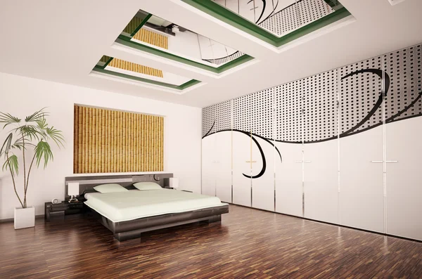 Современный интерьер спальни 3d рендеринг — стоковое фото