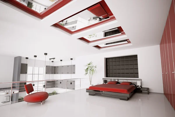 Modern yatak odası iç 3d — Stok fotoğraf