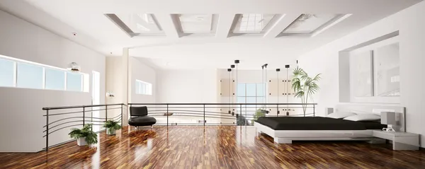 Modern yatak odası iç panorama 3d — Stok fotoğraf